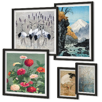 Set om 5 tavlor Naturlandskap med blommor