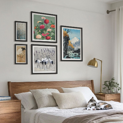 Set om 5 tavlor Naturlandskap med blommor