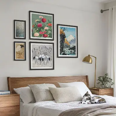 Naturlandskap med blommor set med 5 tavlor