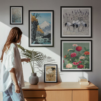 Set om 5 tavlor Naturlandskap med blommor