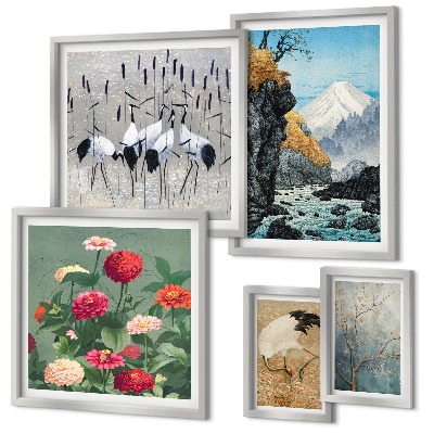 Set om 5 tavlor Naturlandskap med blommor