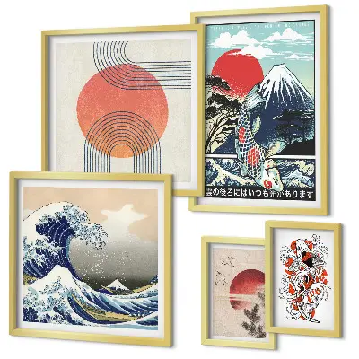 Tavelset väggdekoration med japanska vågmotiv
