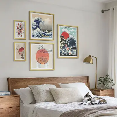 Tavelset väggdekoration med japanska vågmotiv