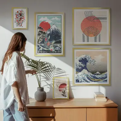 Tavelset väggdekoration med japanska vågmotiv