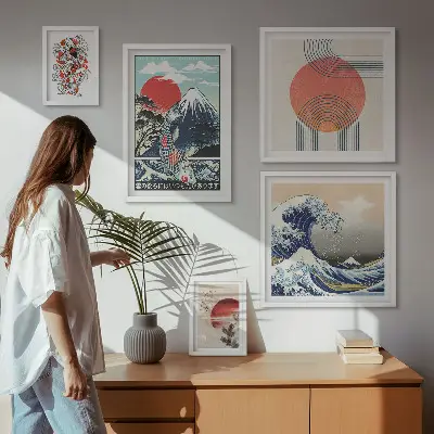 Tavelset väggdekoration med japanska vågmotiv
