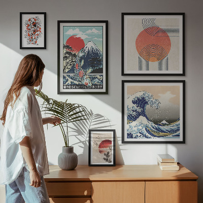 Väggdekoration tavelset Japanska konstmotiv vågor