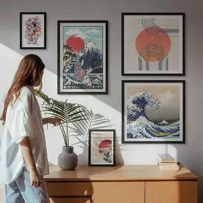 Tavelset väggdekoration med japanska vågmotiv