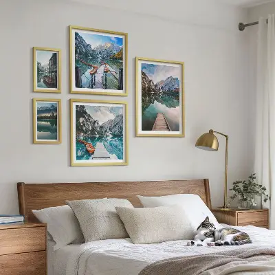Väggdekoration tavelset med motiv av fjällsjöar och natur