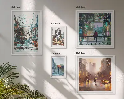Moderna stadslandskap set om 5 tavlor