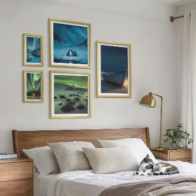 Väggdekoration tavelset med vinterlandskap och norrsken