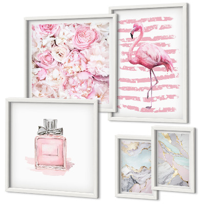Väggdekoration tavelset Snygga rosa accenter med flamingoblommor