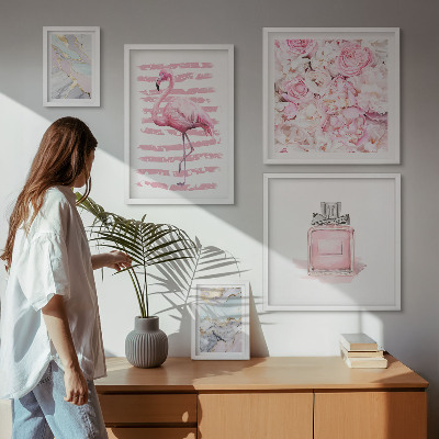 Väggdekoration tavelset Snygga rosa accenter med flamingoblommor