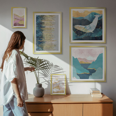 Set om 5 tavlor Abstrakta berg moderna havet