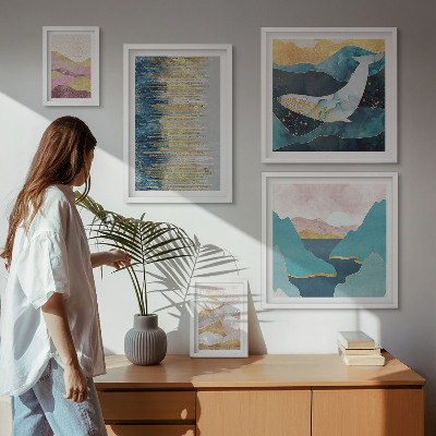Set om 5 tavlor Abstrakta berg moderna havet