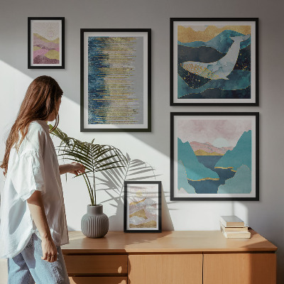 Set om 5 tavlor Abstrakta berg moderna havet