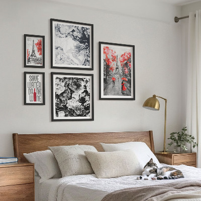 Set om 5 tavlor Parisiska blommor och mönster