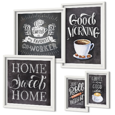 Tavelvägg med 5 tavlor Inspirationer till rustikt kaffe