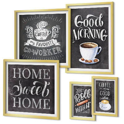 Tavelvägg med 5 tavlor Inspirationer till rustikt kaffe