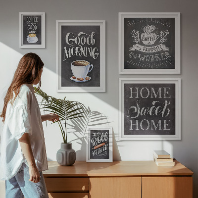 Tavelvägg med 5 tavlor Inspirationer till rustikt kaffe