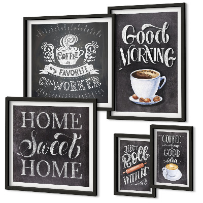Tavelvägg med 5 tavlor Inspirationer till rustikt kaffe