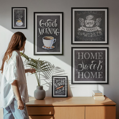 Tavelvägg med 5 tavlor Inspirationer till rustikt kaffe