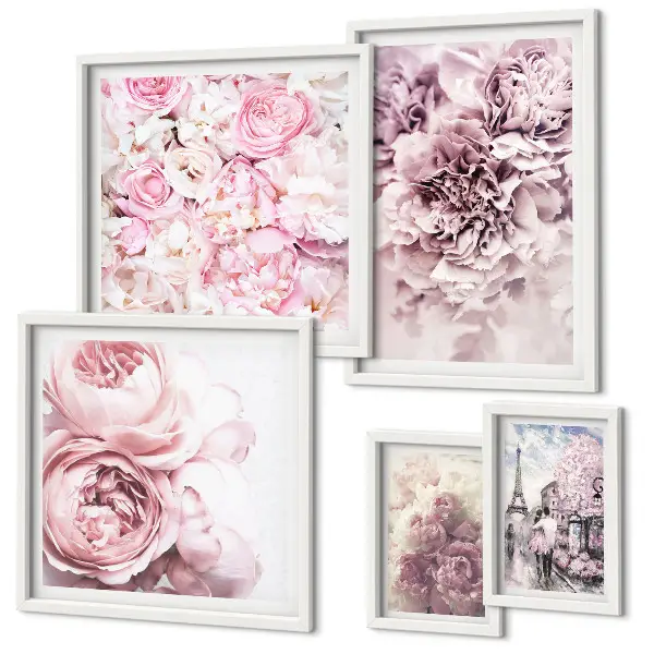 Vintage blomsterarrangemang tavelvägg med 5 tavlor