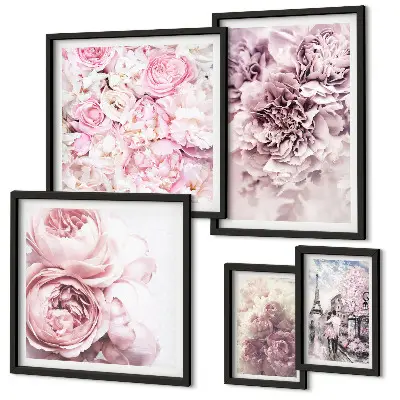 Vintage blomsterarrangemang tavelvägg med 5 tavlor