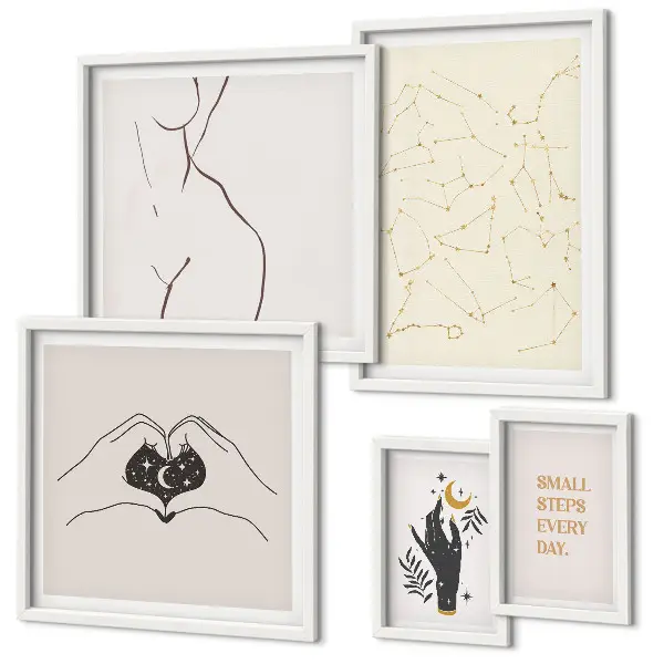 Tavelset väggdekoration med minimalistiska rymdmotiv