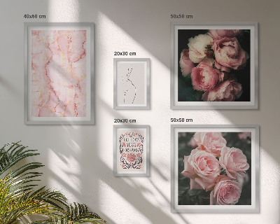 Tavelvägg med 5 tavlor Rosa blommor i boho-stil