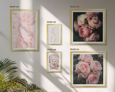 Tavelvägg med 5 tavlor Rosa blommor i boho-stil