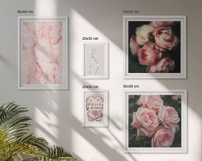Tavelvägg med 5 tavlor Rosa blommor i boho-stil