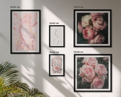 Tavelvägg med 5 tavlor Rosa blommor i boho-stil