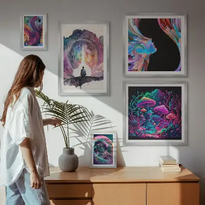 Tavelset väggdekoration med surrealistiska kosmiska motiv