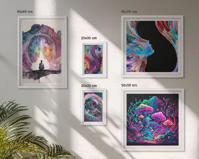 Tavelset väggdekoration med surrealistiska kosmiska motiv