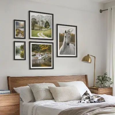 Landskapsmotiv med hästar set med 5 tavlor