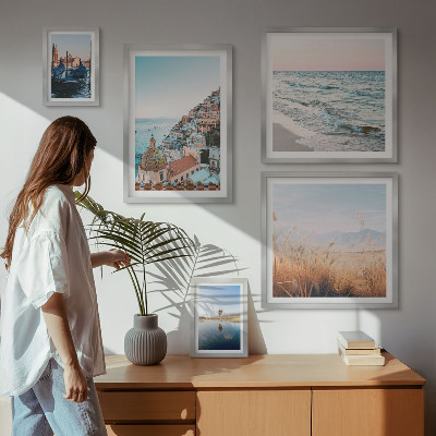 Tavelvägg med 5 tavlor Charmig utsikt över havet