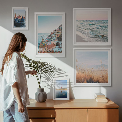 Tavelvägg med 5 tavlor Charmig utsikt över havet