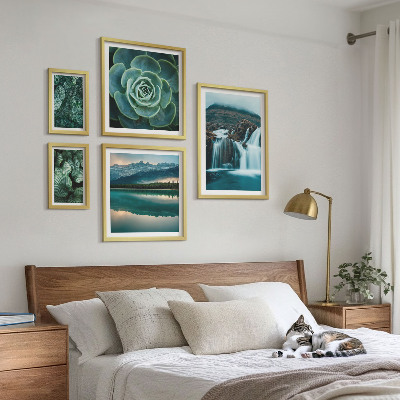 Set om 5 tavlor Gröna växter vattenfall natur