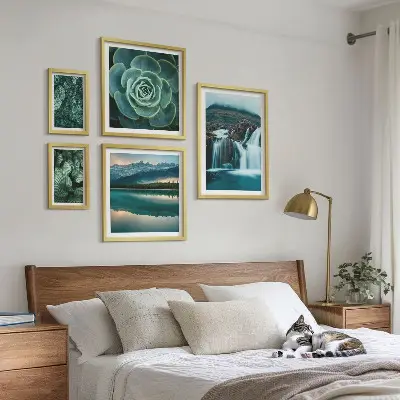 Gröna växter vattenfall natur tavlor i set om 5 stycken