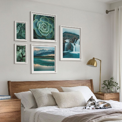 Set om 5 tavlor Gröna växter vattenfall natur