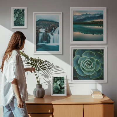 Set om 5 tavlor Gröna växter vattenfall natur