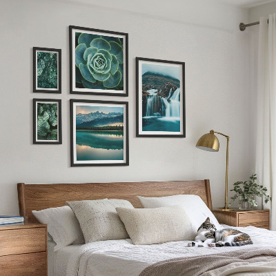 Set om 5 tavlor Gröna växter vattenfall natur