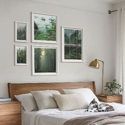 Tavelvägg med 5 tavlor Gröna landskap, skogar, vegetation