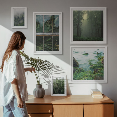 Tavelvägg med 5 tavlor Gröna landskap, skogar, vegetation