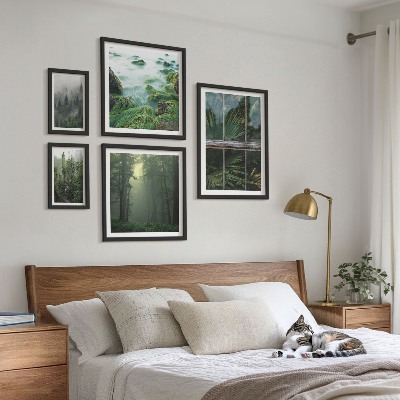 Tavelvägg med 5 tavlor Gröna landskap, skogar, vegetation