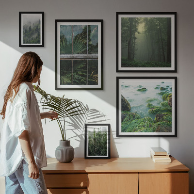 Tavelvägg med 5 tavlor Gröna landskap, skogar, vegetation