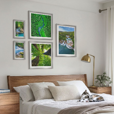 Set om 5 tavlor Vattenfall gröna landskap