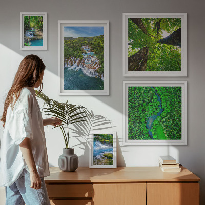Set om 5 tavlor Vattenfall gröna landskap