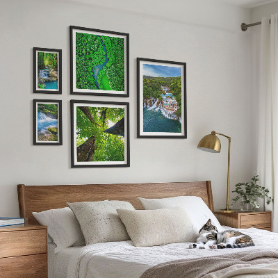 Set om 5 tavlor Vattenfall gröna landskap