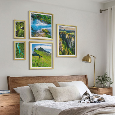 Tavelvägg med 5 tavlor Landskap berg floder skogar